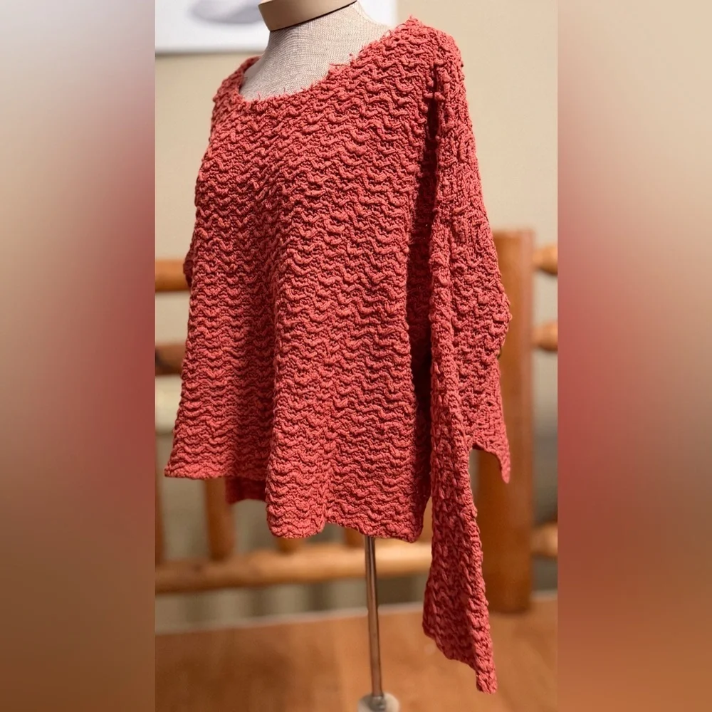 Free People Textured Wave Knit Sweater | Coral | M